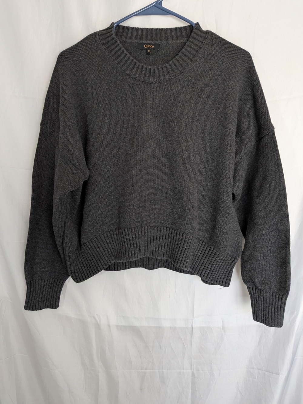 Quince 100% Organic Cotton Boyfriend Crewneck Sweater Charcoal Small - Picture 2 of 6